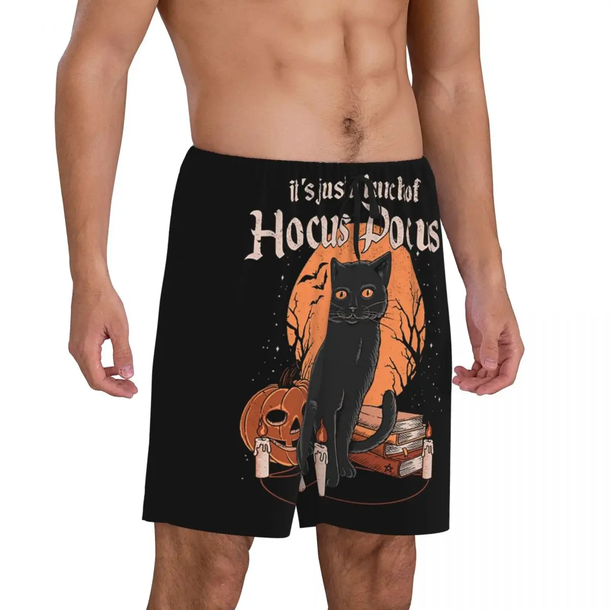 Short de pyjama personnalisé Hocus Pocus Witch pour hommes, vêtements de nuit pour chats, salon astronomique, pyjama de nuit commandé avec poches, Halloween