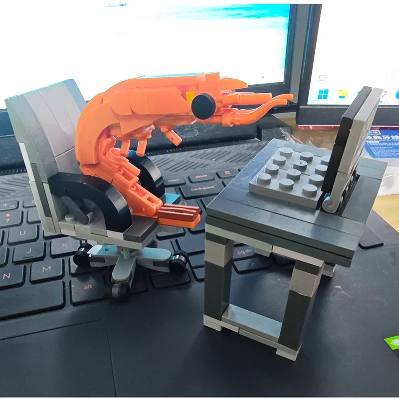 

MOC Building block shrimp model figurines, puzzle assembly, boys and girls randomly mixing, Internet celebrity creative parodies