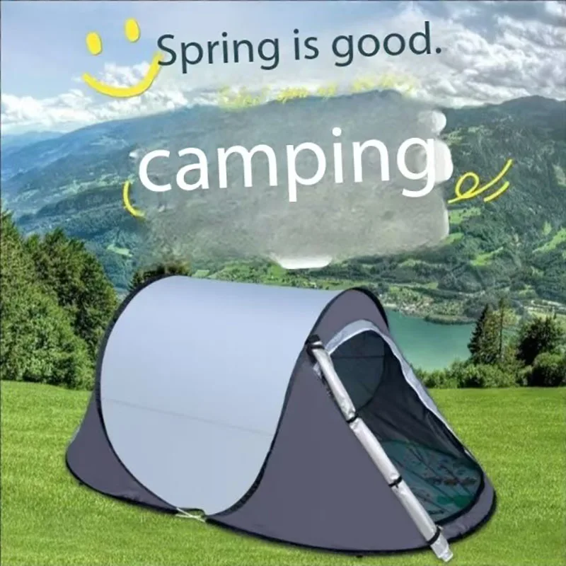 

Quickly Open 2-3 Person Windproof Camping Tent for Beach Hiking, Waterproof, UV Protection and Mosquito-proof Shelter