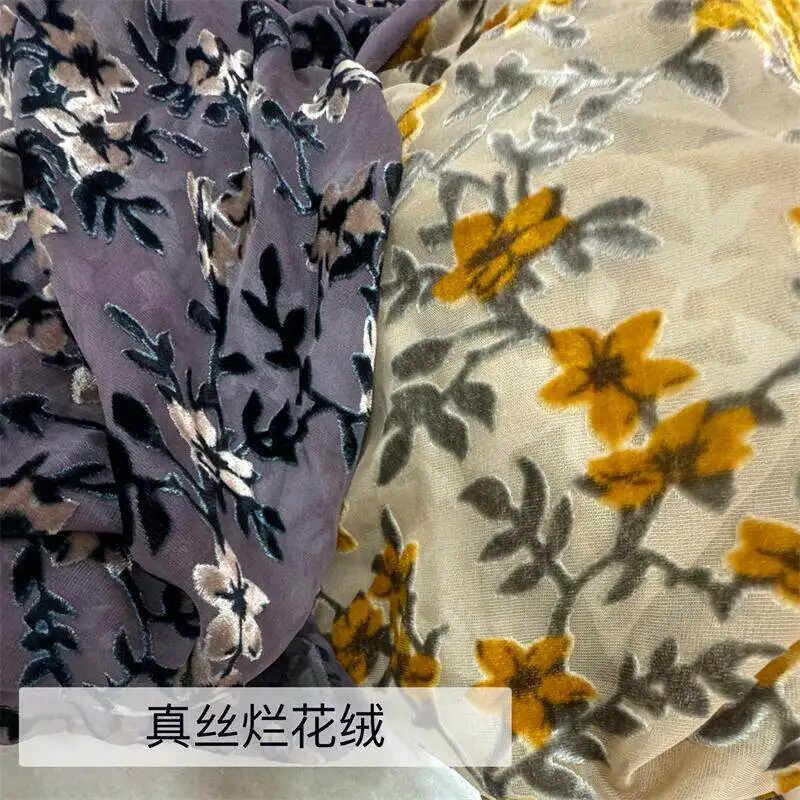 Fashion Silk Etched-out Velvet Fabric Silk Bottom Cotton Velvet Slight See-through Shirts Dress Cheongsam Clothing Fabric