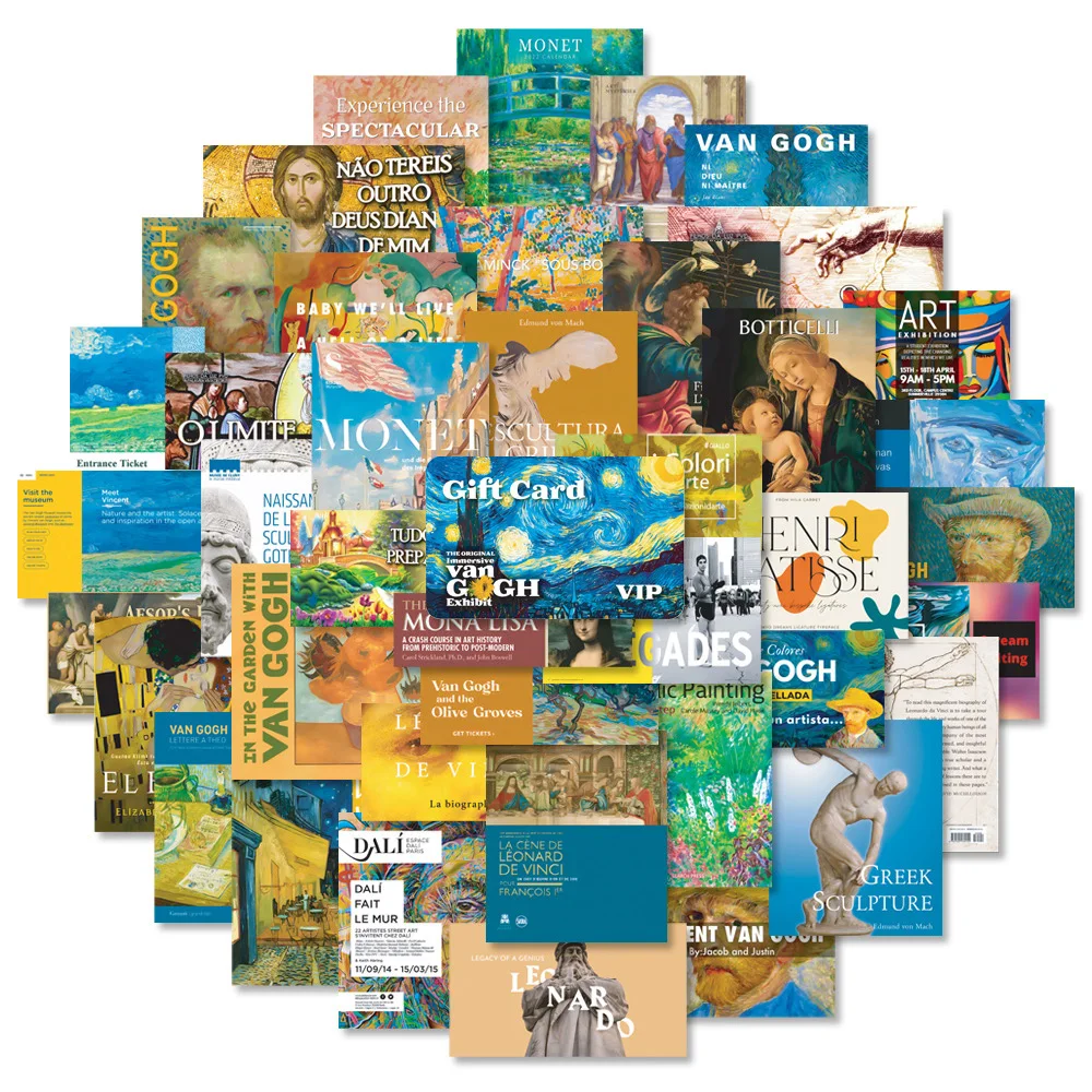 10/30/50pcs Vintage Artist Art Ticket Stub Stickers Aesthetic World Famous Painting Sticker Laptop Phone Luggage Cartoon Decals