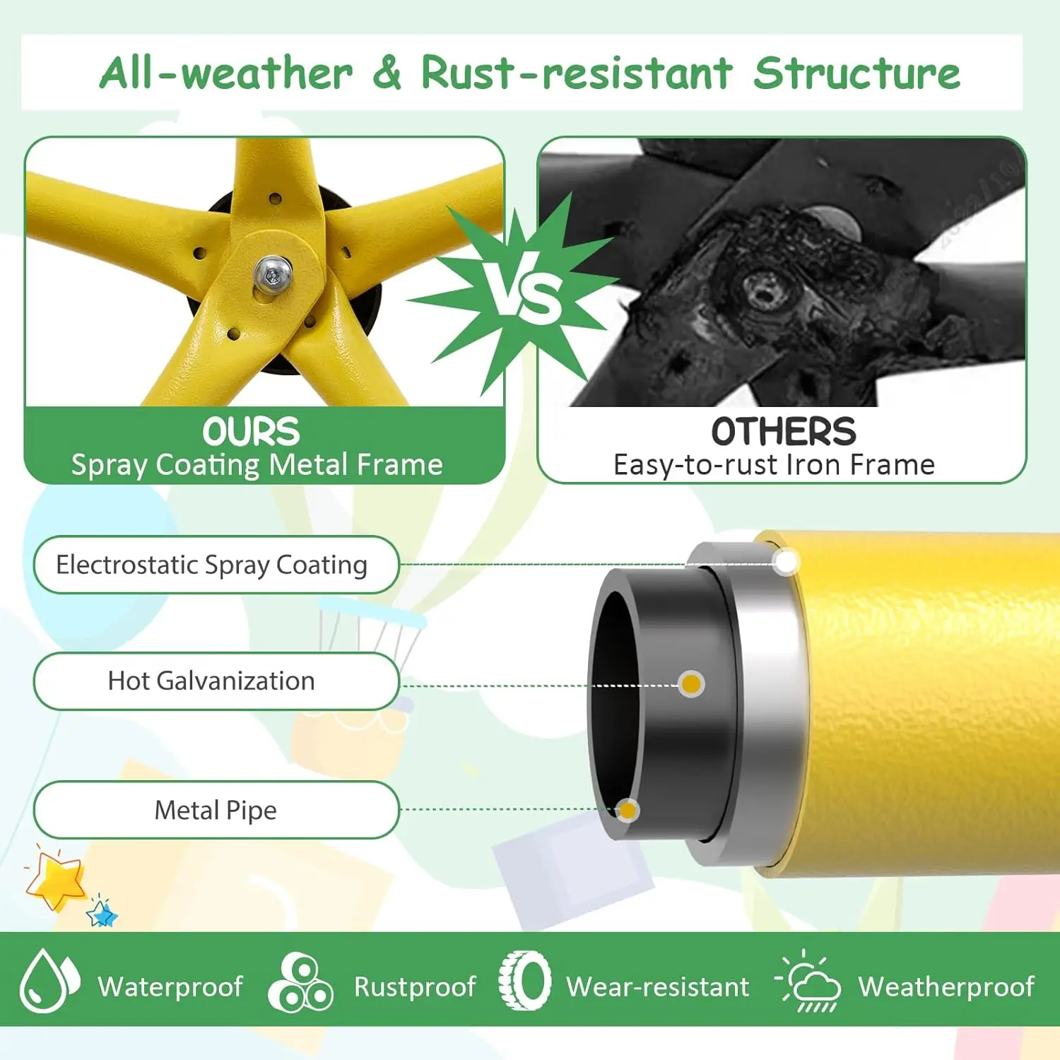 Cúpula de escalada de 10 pés com balanço, barra de macaco de ginástica de selva atualizada para quintal, brinquedos de escalada ao ar livre para crianças, equipamento de playground