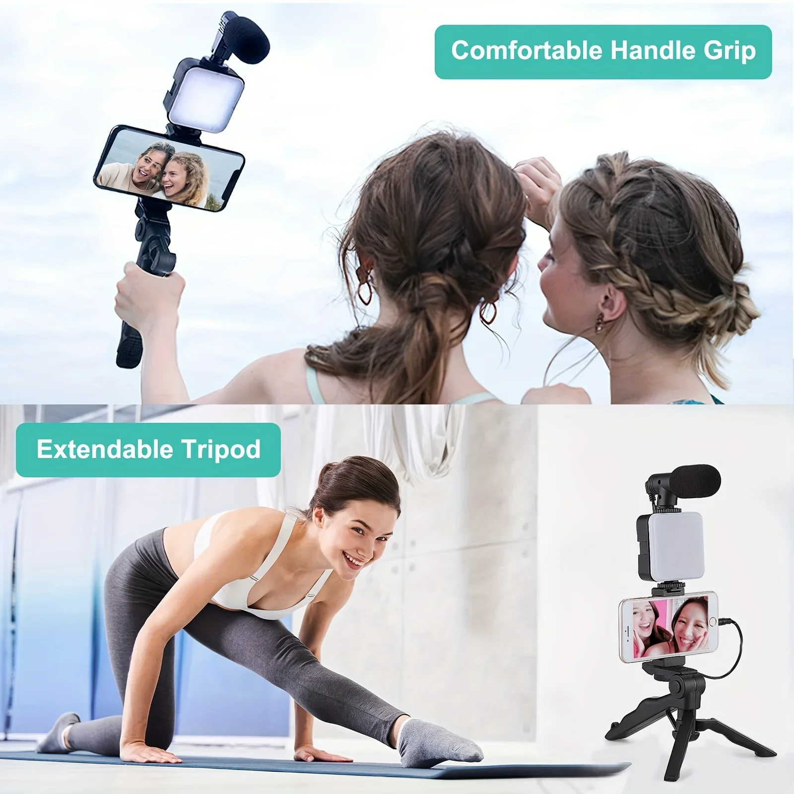 1pc Portable Live Shooting Fill Light Tripod,  Comes With Square Fill Light, Tripod Stand, Microphone, Cameras,Live Broadcast