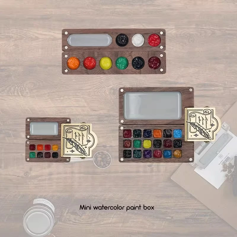 

8/9/18 сетка из цельного дерева, мини-путешествия, коробка для акварельных пигментов, художественные студенты колледжа, портативные принадлежности для рисования на открытом воздухе, инструмент