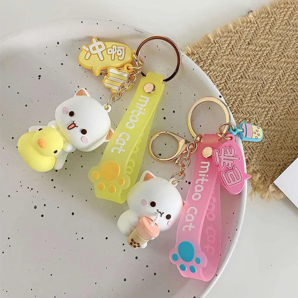 Creative Fashion Mitao Cat Figures Keychain Silicone Doll Cosplay Key Ring Kawaii Car Backpack Key Model Toys Party Kids Gifts