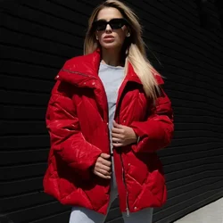 Talenza Women's Thick Winter Jacket Single Breasted Quilted Lapel Oversized Elegant Warm Jacket Chic Solid Pocket Jacket Outfits