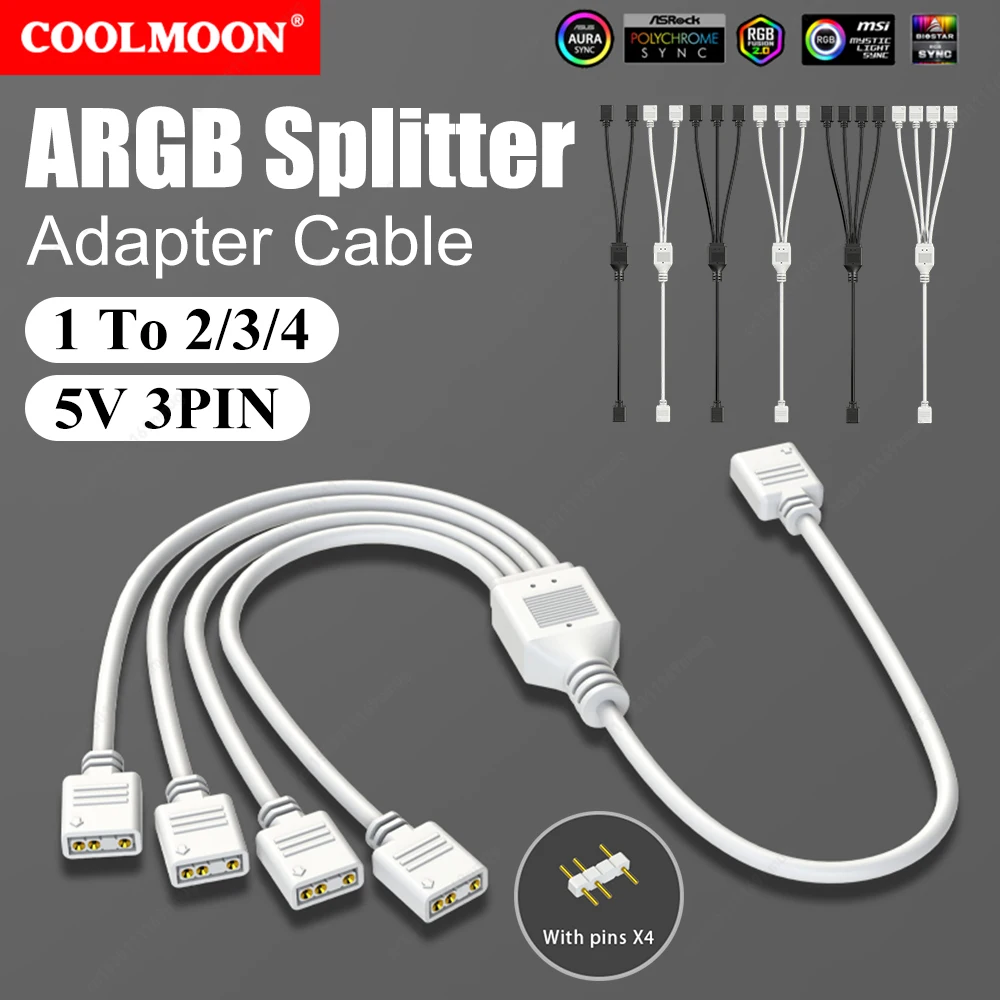ARGB Chassis Fan Splitter 5V 3PIN Connector 1 To 2/3/4 Motherboard Extension Cable 30cm Tensile Resistant for Computer Chassis