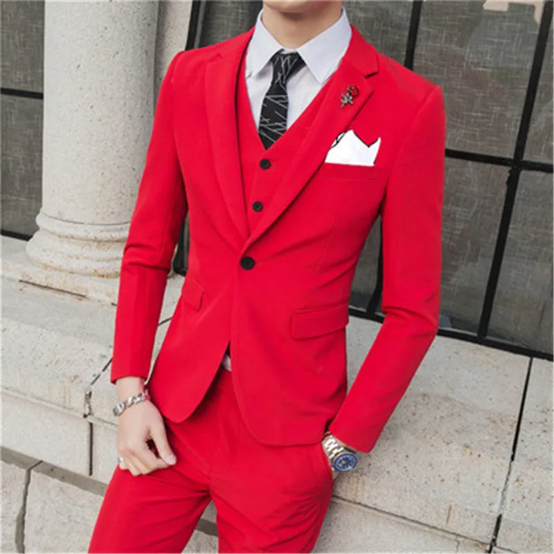 3 Pieces (Jacket+Vest+Pant) Men Prom Suits With Pants Complete Tuxedo Korea Slim Fit Mens Wedding Dress Suit Set Party Costume