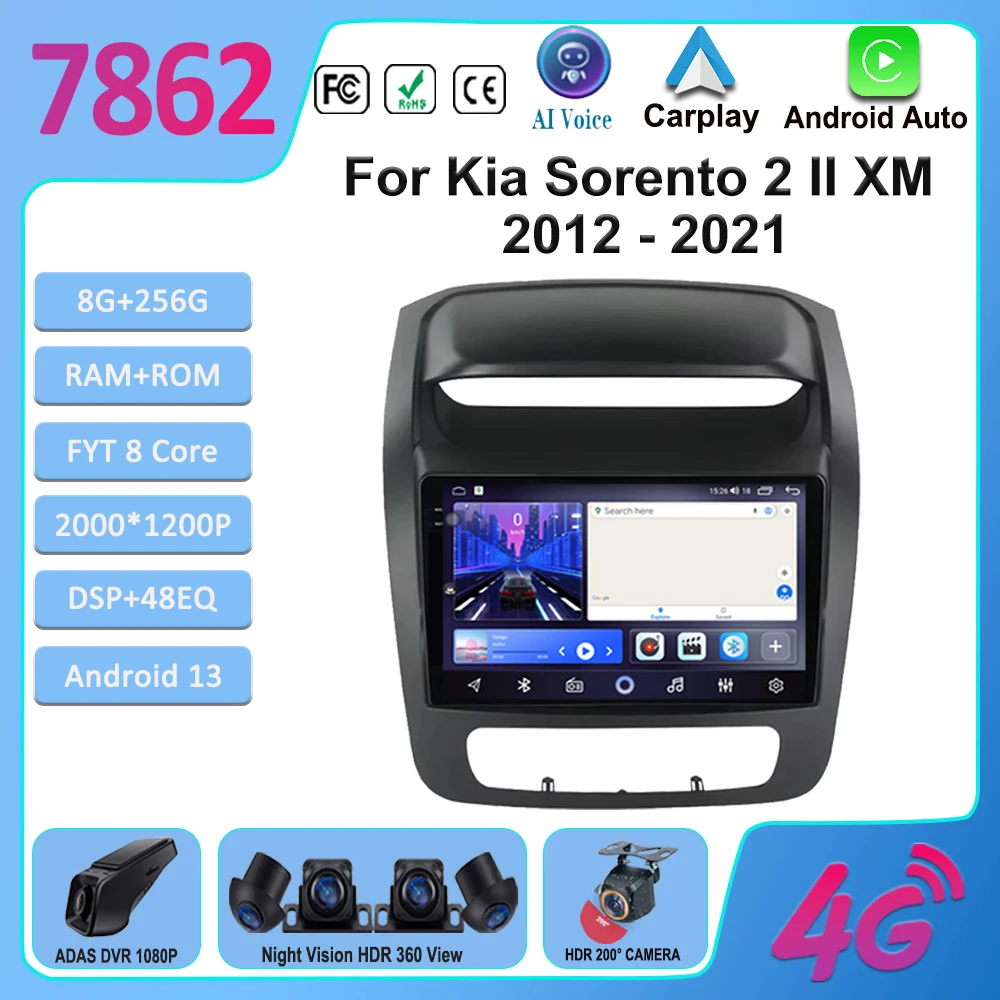 

WIFI Android Car Radio Player Carplay For Kia Sorento 2 II XM 2012 - 2021 Wireless Android Auto Touch Screen Rear camera No 2din