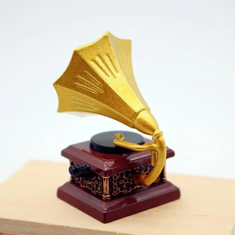 Dollhouse Vintage Phonograph Miniatures Model Living Room Accessories Of Doll House Decor Kids Pretend Play Toys Ornaments Gifts