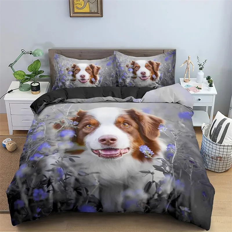 Cute Dog Bedding Set Microfiber 3D Pet Puppy Duvet Cover Animal Theme Quilt Cover Single Queen King For Child Boys Girls Bedroom