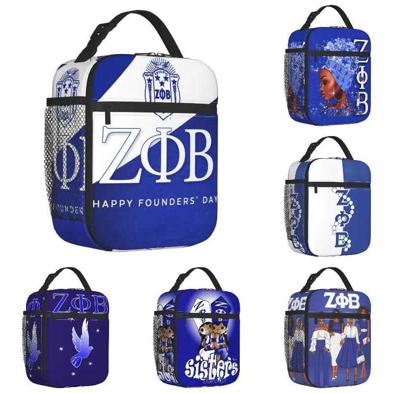 Zeta Phi Beta Greek Letter 1920 Thermal Insulated Lunch Bag Women ZOB Resuable Lunch Tote for Outdoor Camping Travel Food Box