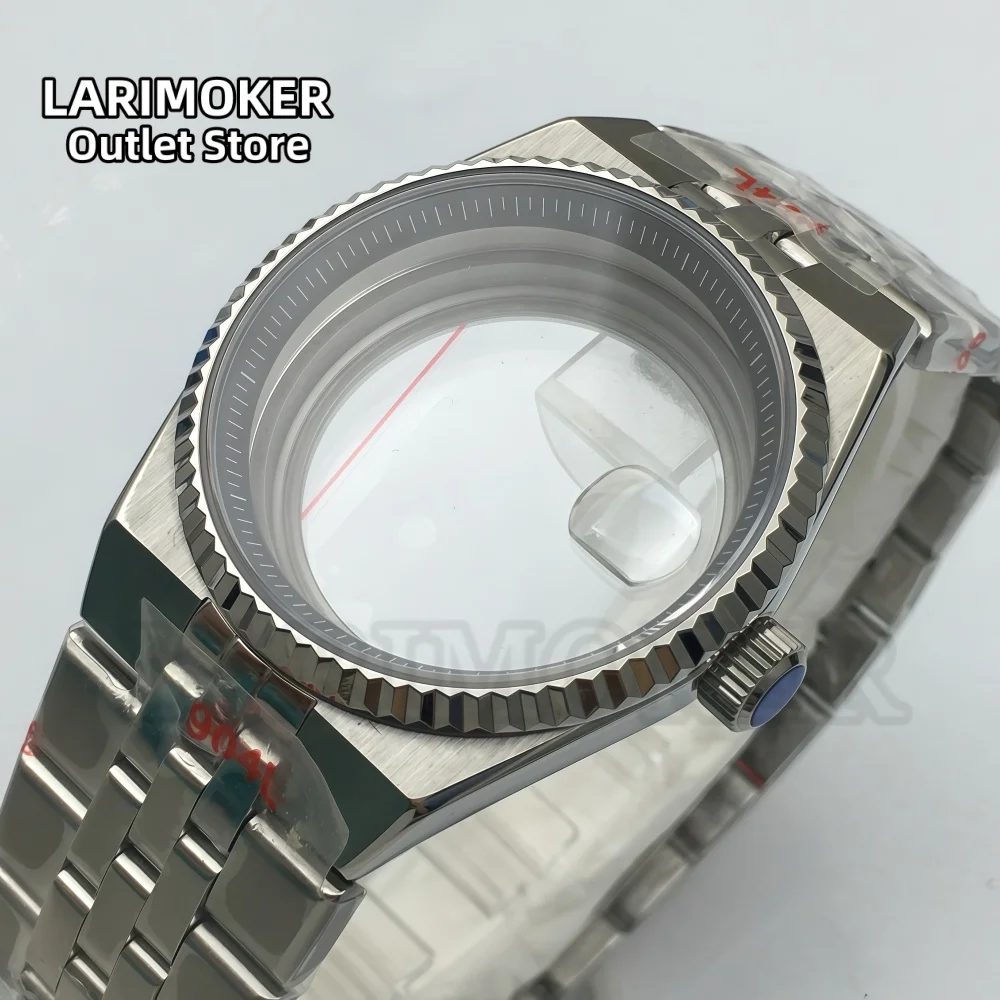 LARIMOKER 36mm 40mm NH35 Automatic Stainless Steel Watch Case Fluted Bezel Sapphire Crystal Date Magnifier Jubilee Bracelet
