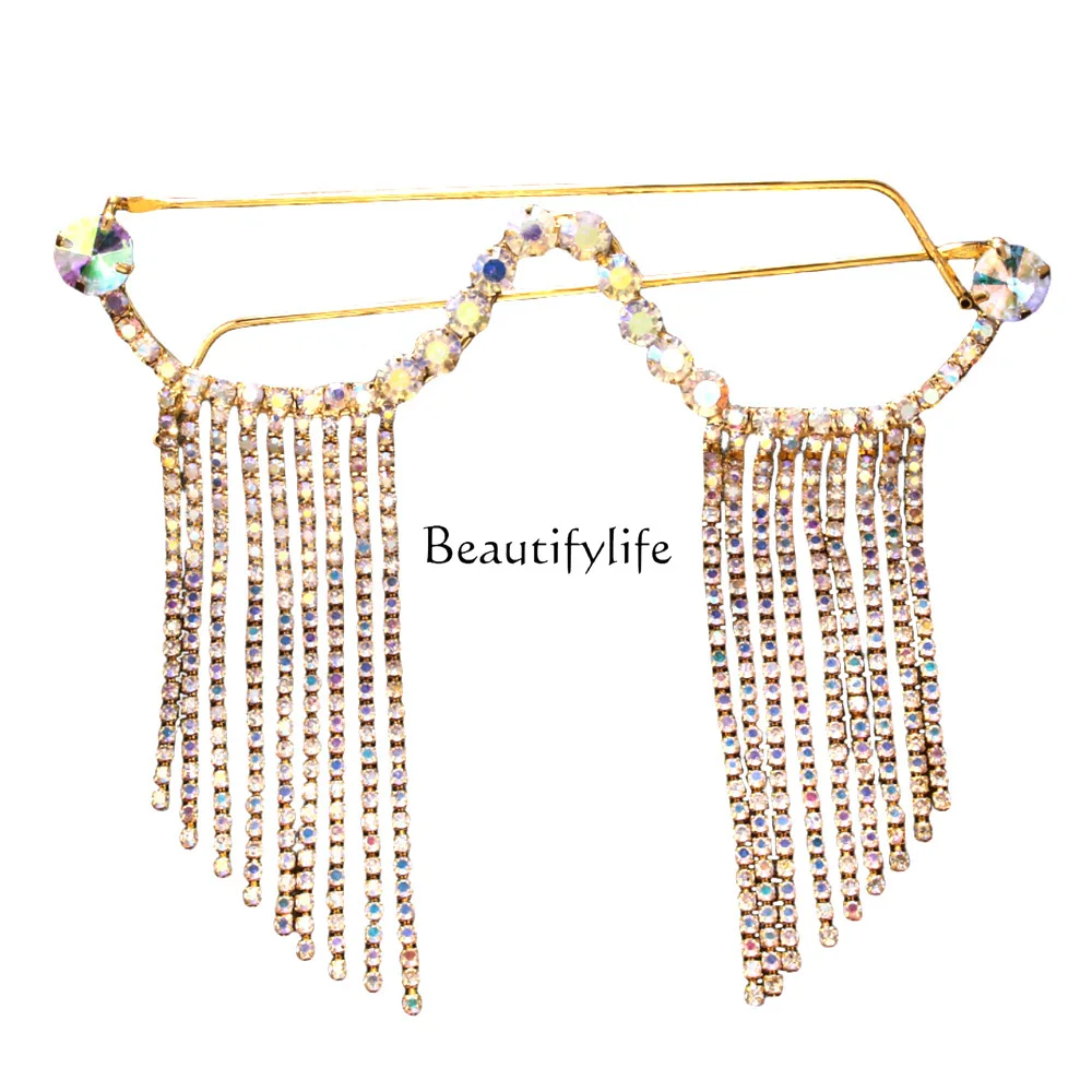 

Rhinestone fringed glasses frame personalized fashion accessories