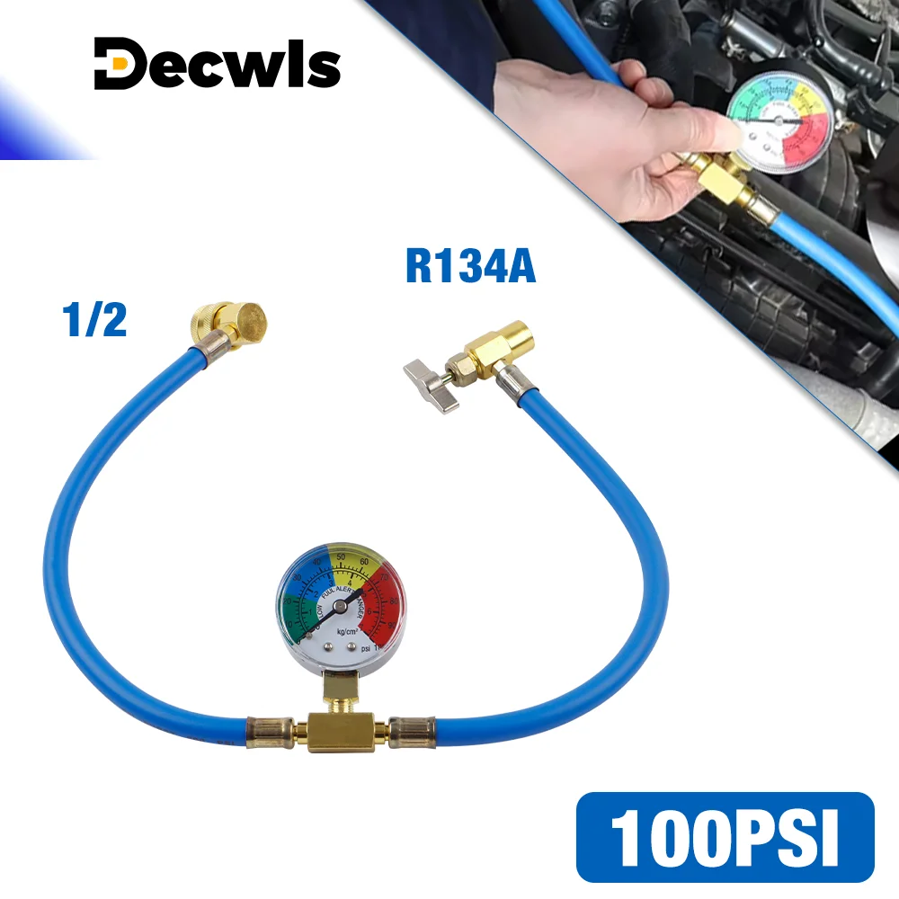 

Professional Automotive Air Conditioning Fluorination Tool,100Psi Pressure Gauge,R134A Refrigerant Charging Hose, 1/2" Interface