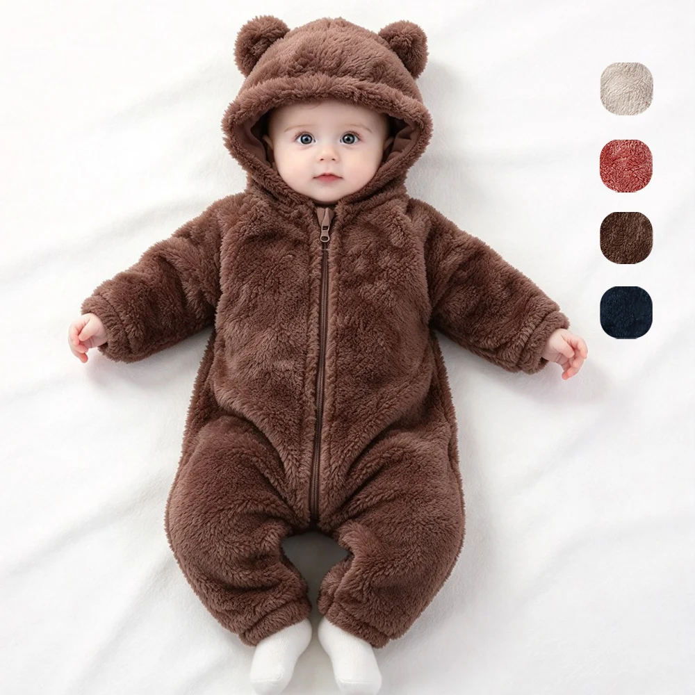 0-24Month Newborn Baby Spring Winter Clothes Boys Infant Jacket for Girls Jumpsuit Soft Polar Fleece Bebe Romper Pink Brown Coat