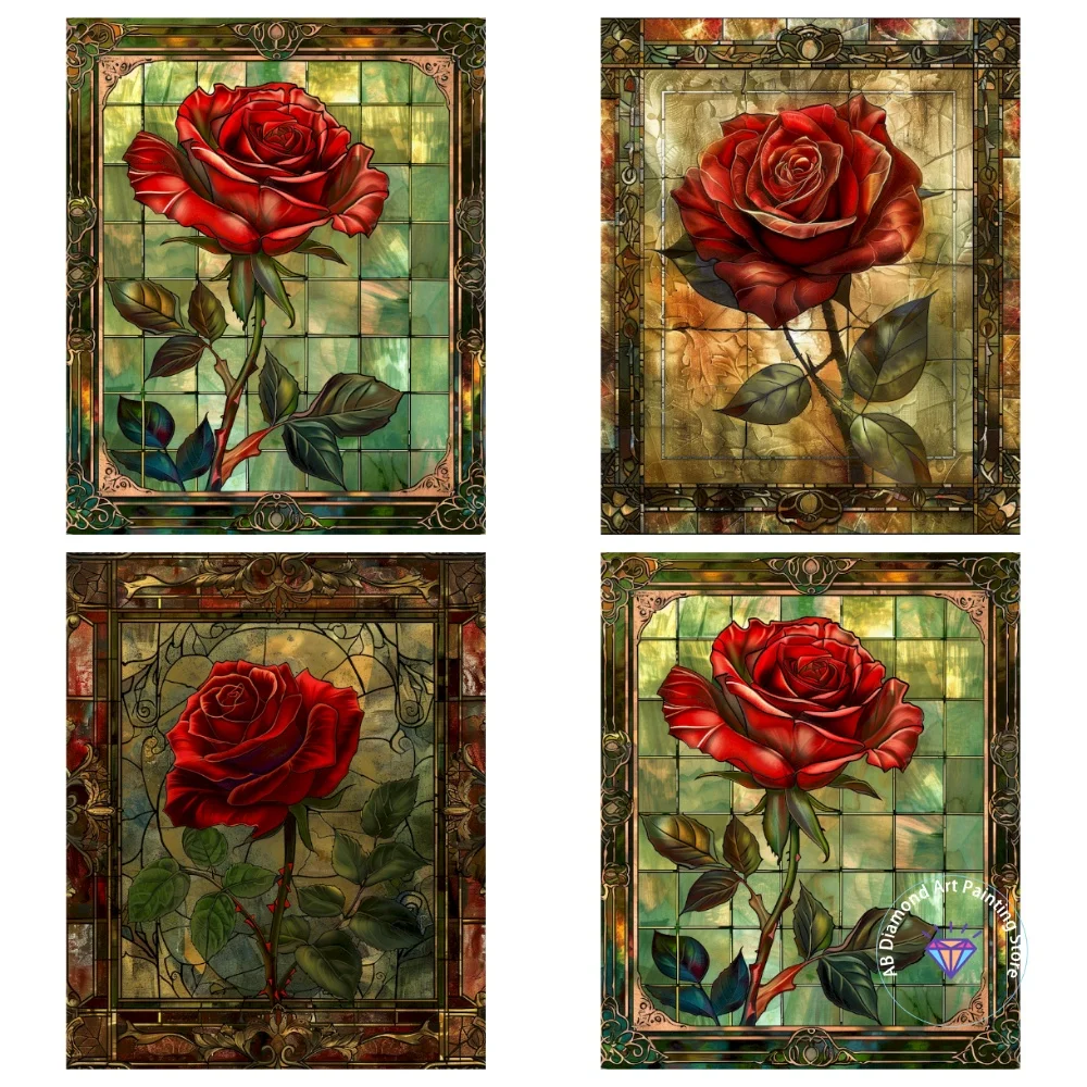 

Glass Red Rose AB Diamond Painting Kit Square Round Diamond 5D DIY Mosaic Handmade Art Adult Exquisite Gift Crafts Home Decor