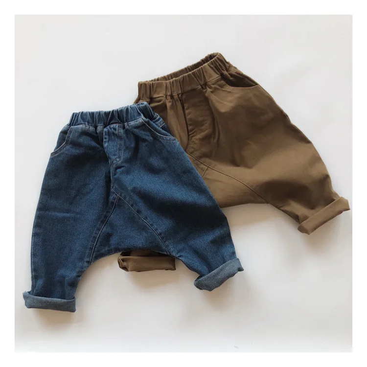 

Childrens Boys Jeans Spring Autumn Korean Concave Shape Retro Toddler Boys Large Range Pants Baby Boys Big PP Cross Pants