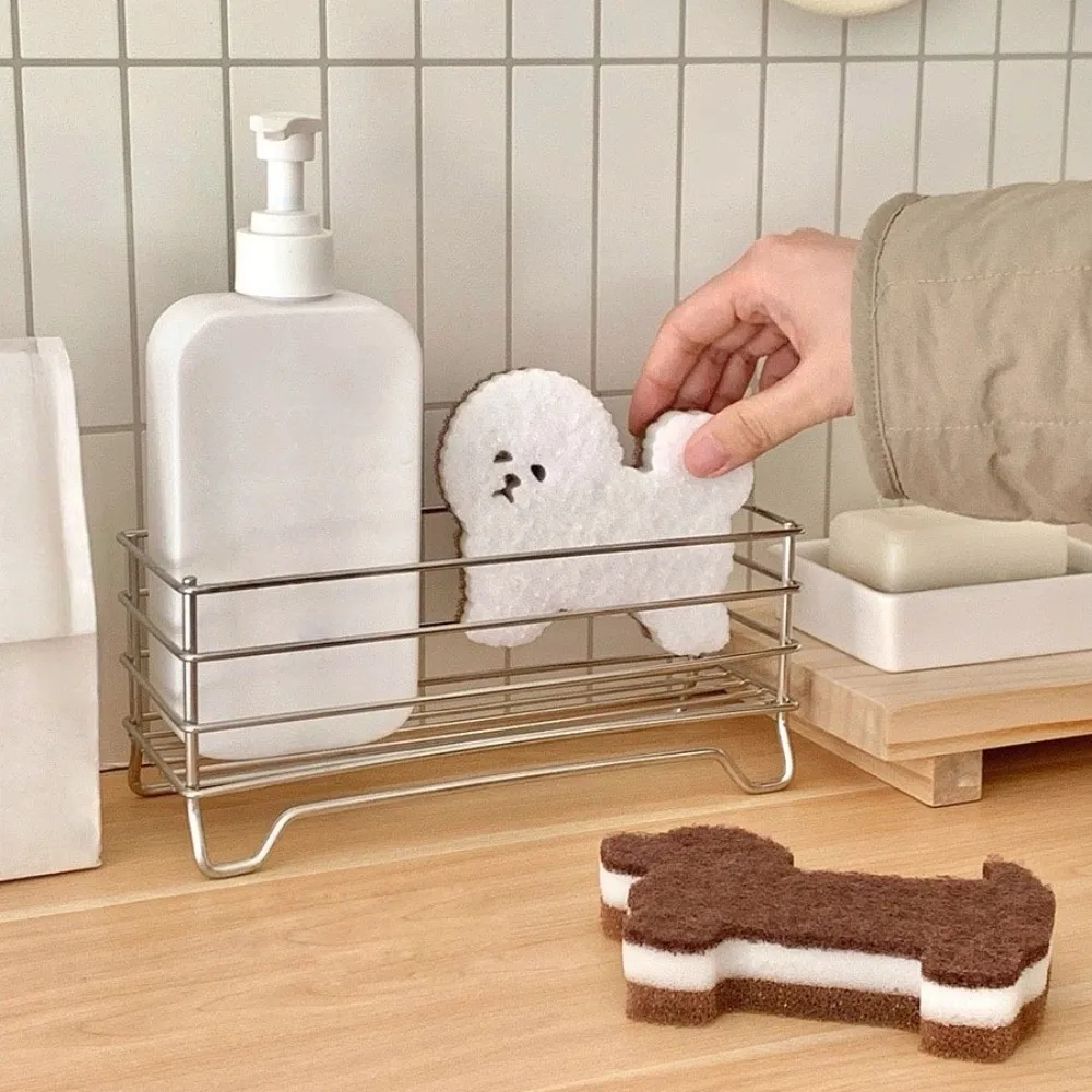 4pcs 3-Layer Dog Shape Sponge Scrubber Cartoon Non-Scratch Dual Sided Kitchen Brush Multifunctional Oil Removal Puppy Sponge Rub
