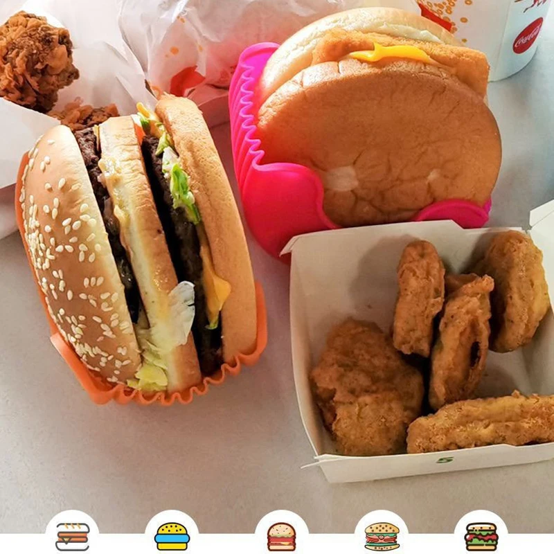 

Retractable Hamburger Holder Bow Silicone Burger Clip Rack Washable Fixed Box For Sandwich French Fry And Sauce