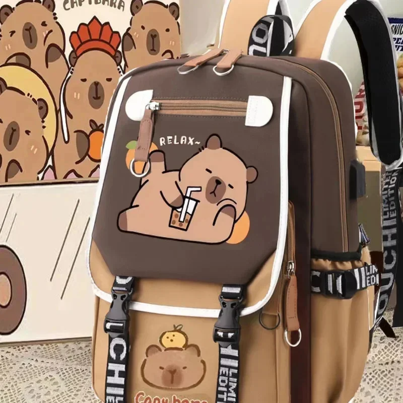 Cute Animal Capybaras Printed Teenage Back To School Fashion Anime Student Schoolbag Youth Travel Bag Shoulder Bag Girl Boy Gift