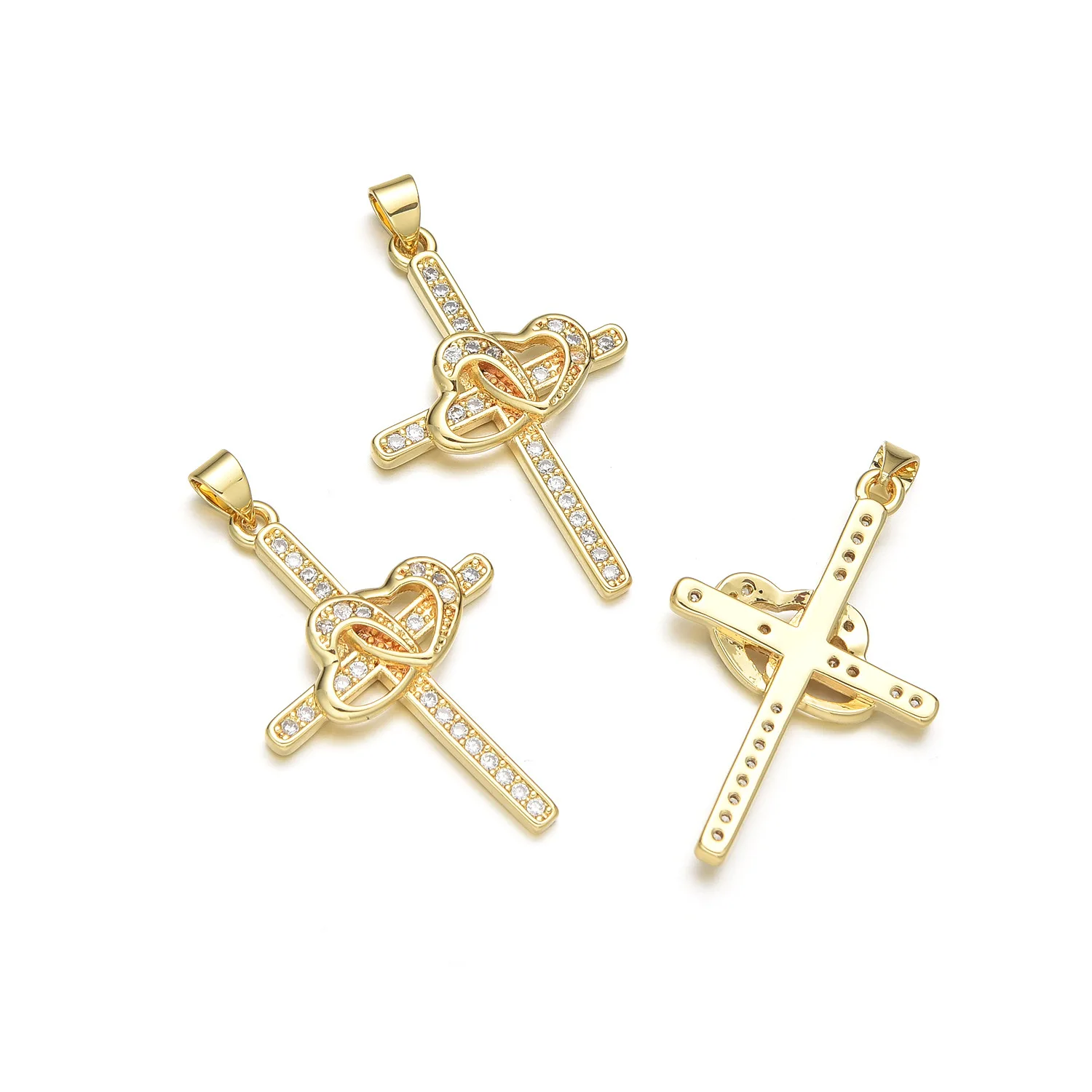 5pcs European and American Holy Cross Zircon Pendant Accessories DIY Bracelet Necklace Jewelry Production Material Wholesale