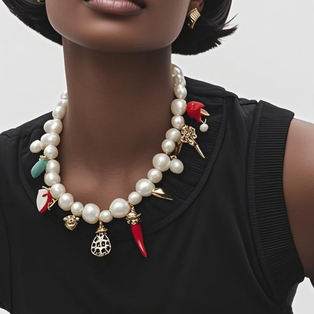 

2025 New Trendy ZAA Faux Baroque Pearl Charm Necklace For Women Conch Heart Chili Pendant Jewelry Banquet Pop Accessories