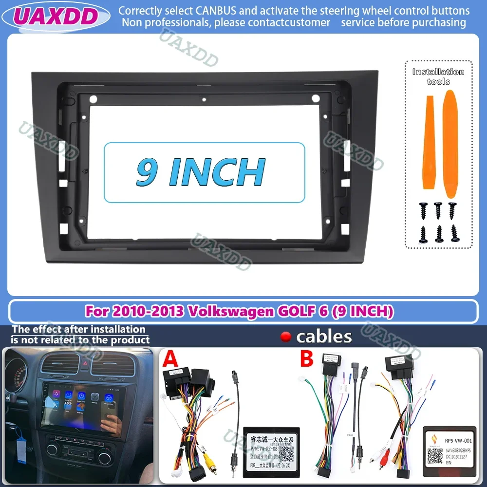 9 Polegada quadro de dvd do carro para volkswagen golf 6 2008-2016 painel estéreo frameaudio traço guarnição facia rádio player tela 2 din kit