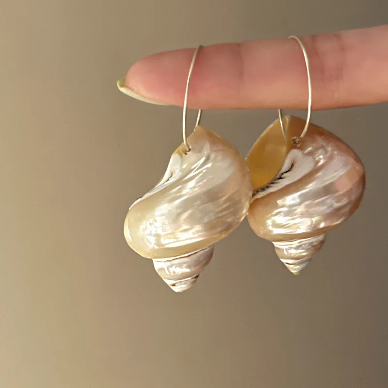 Exaggerated Shell Conch Earrings for Women European and American Baroque Style Personality Vintage Jewelry Holiday Accessories