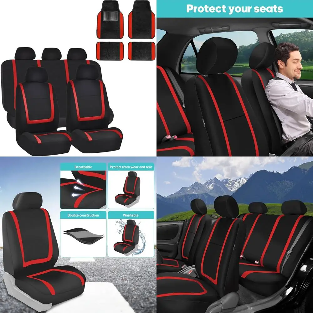 

Уникальные плоские тканевые чехлы на сиденья с ковриками премиум-класса — подходят для большинства автомобилей, грузовиков, внедорожников или фургонов (мятный/черный) FB032115- F14407