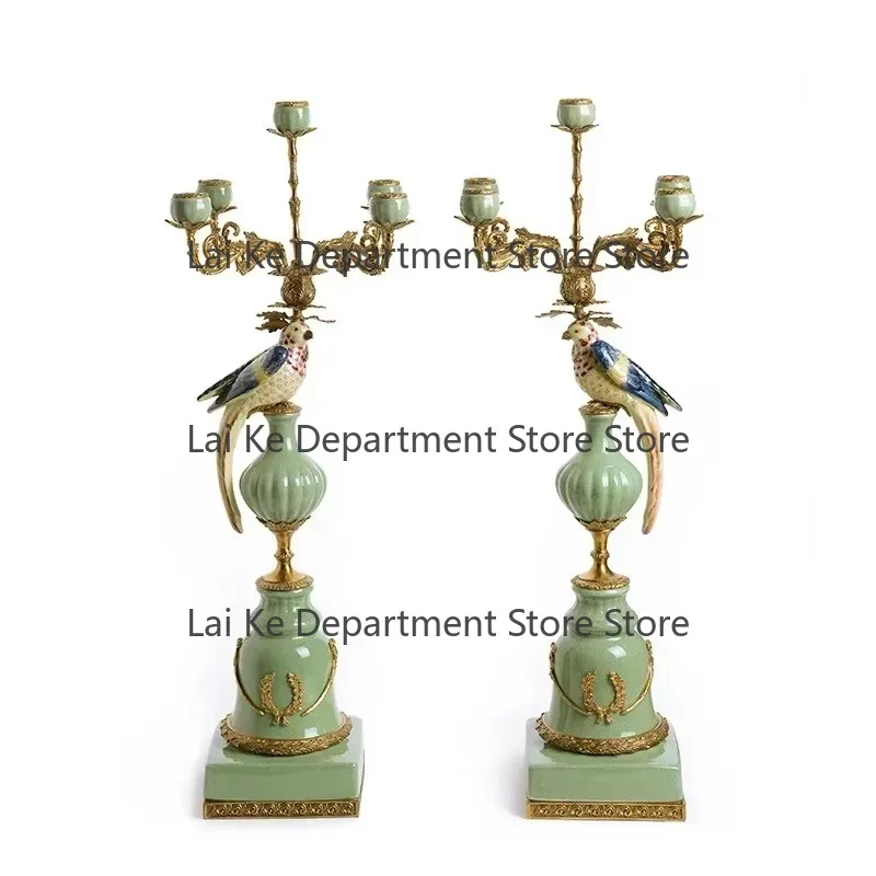 Luxury Home Decor Parrot Porcelain Candlestick Bird Multi 5 Heads Brass Ceramic Candle Holder for Wedding Decoration