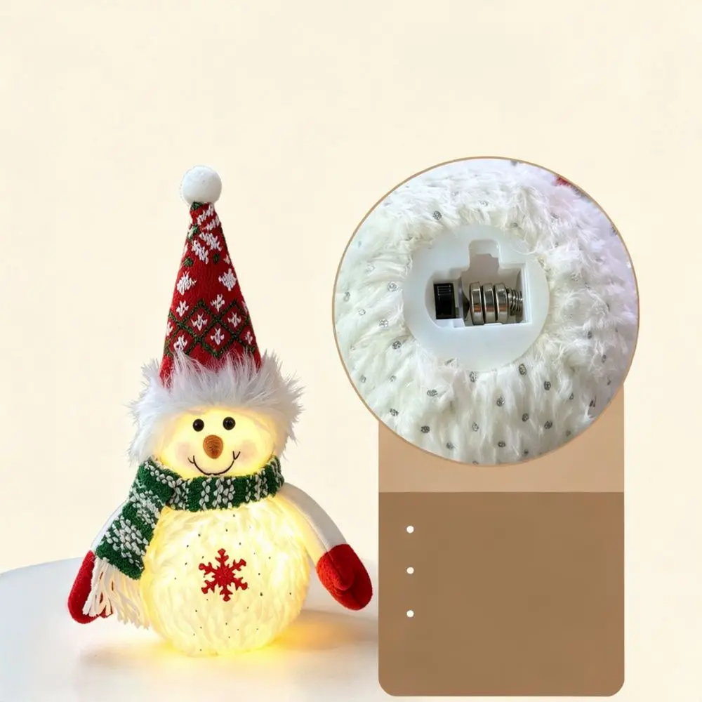 Glowing Plush Snowman Ornament Christmas Home Decor LED Light Winter Festival Tabletop Figurine Shop Window Party Gift