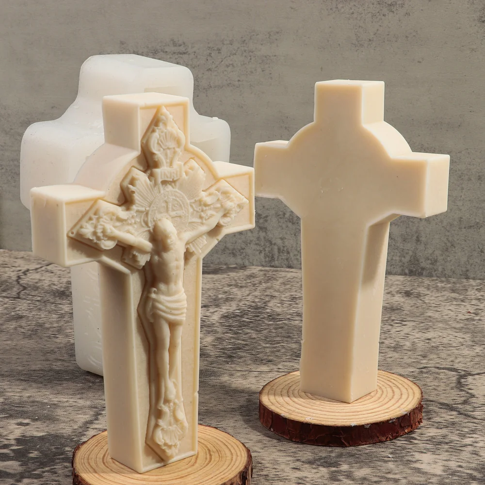 Holy Jesus Cross Candle Silicone Mold Western Mythology Cross Jesus Statue Epoxy Resin Silicone Mold Jesus Concrete Gypsum Molds