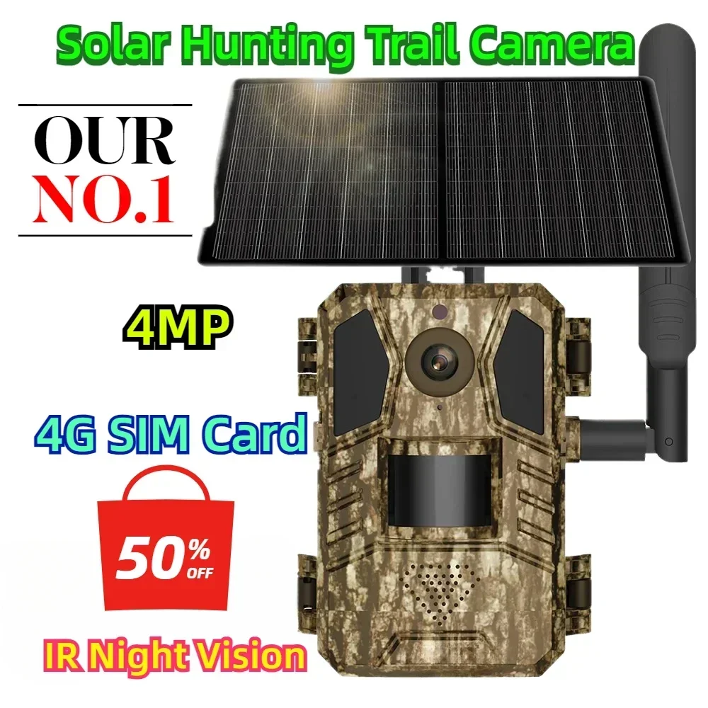 

4MP 4G SIM Card IP66 Waterproof 20M PIR Motion Detection Wildlife Camera IR Night Vision Solar Hunting Trail Camera