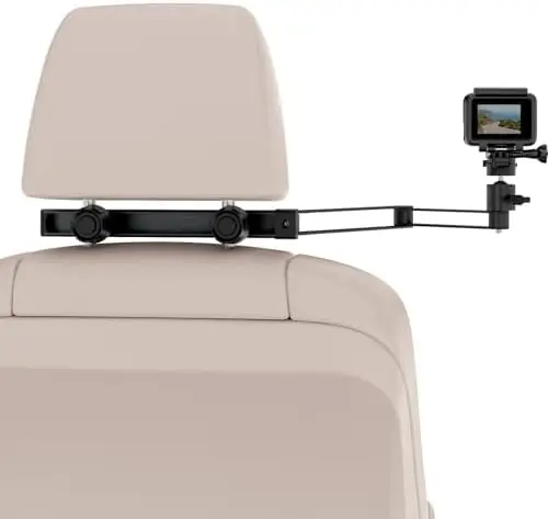 

Крепление на подголовник автомобиля с 2-ступенчатым алюминиевым кронштейном, складной держатель-штатив 1/4"-20 для GoPro, Insta360, DJI Osmo, iPhone