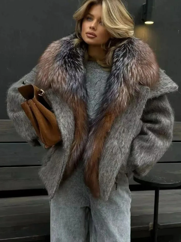 

White Goose Down Jacket Women Winter Female New Fashion Autumn Big Fox Fur Woolen Warm Natural Fur Puffer Jacket Real Fur Coat