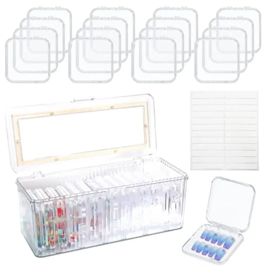 

14 Pcs Press on Nail Storage Box with 3.3 Inch Nail Packaging Organizer Case for Press Ons Includes 48 Doublesided Tape Compact