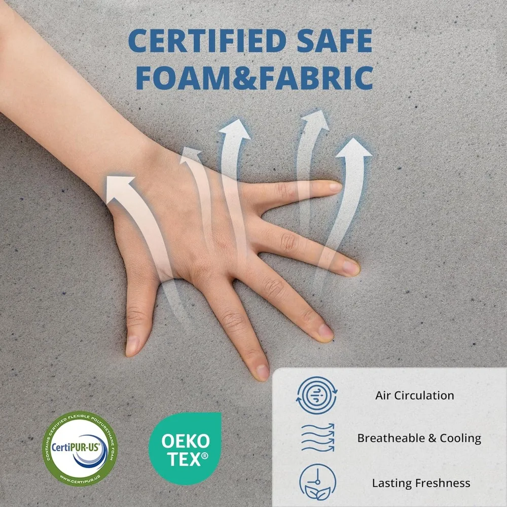 10インチクイーンマットレス、チャコール冷却ジェルメモリーフォームマットレス（箱入り）、グラスファイバー不使用、背中のサポートに適したミディアム硬度マットレス