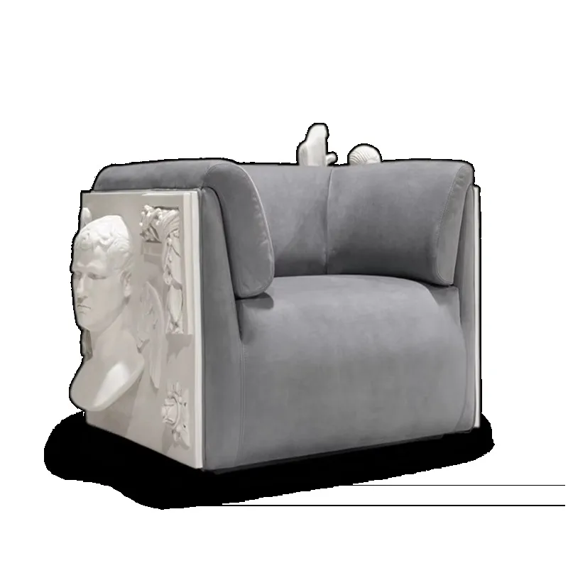 Atmospheric luxury velvet sofa gray carved living room  high-end exclusive  modern soft single    set