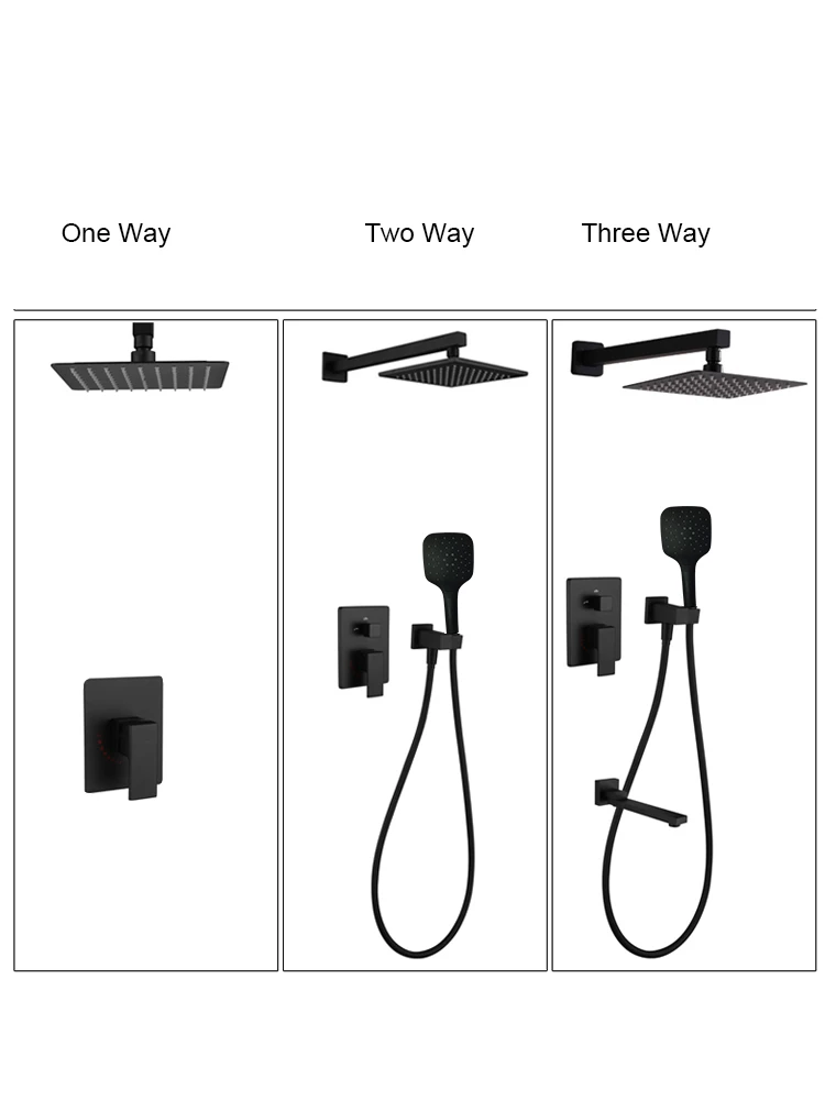 Black Shower Set Wall Mounted Shower Faucet Mixer 8inch To16inch Rainfall Bathroom Shower Tap with Handshower Rotate Bath Spout