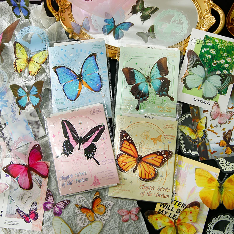 35 pcs INS Butterfly PET Stickers Cute Craft Junk Journal Collage Decorative Scrapbooking Supplies School Stationery Sticker