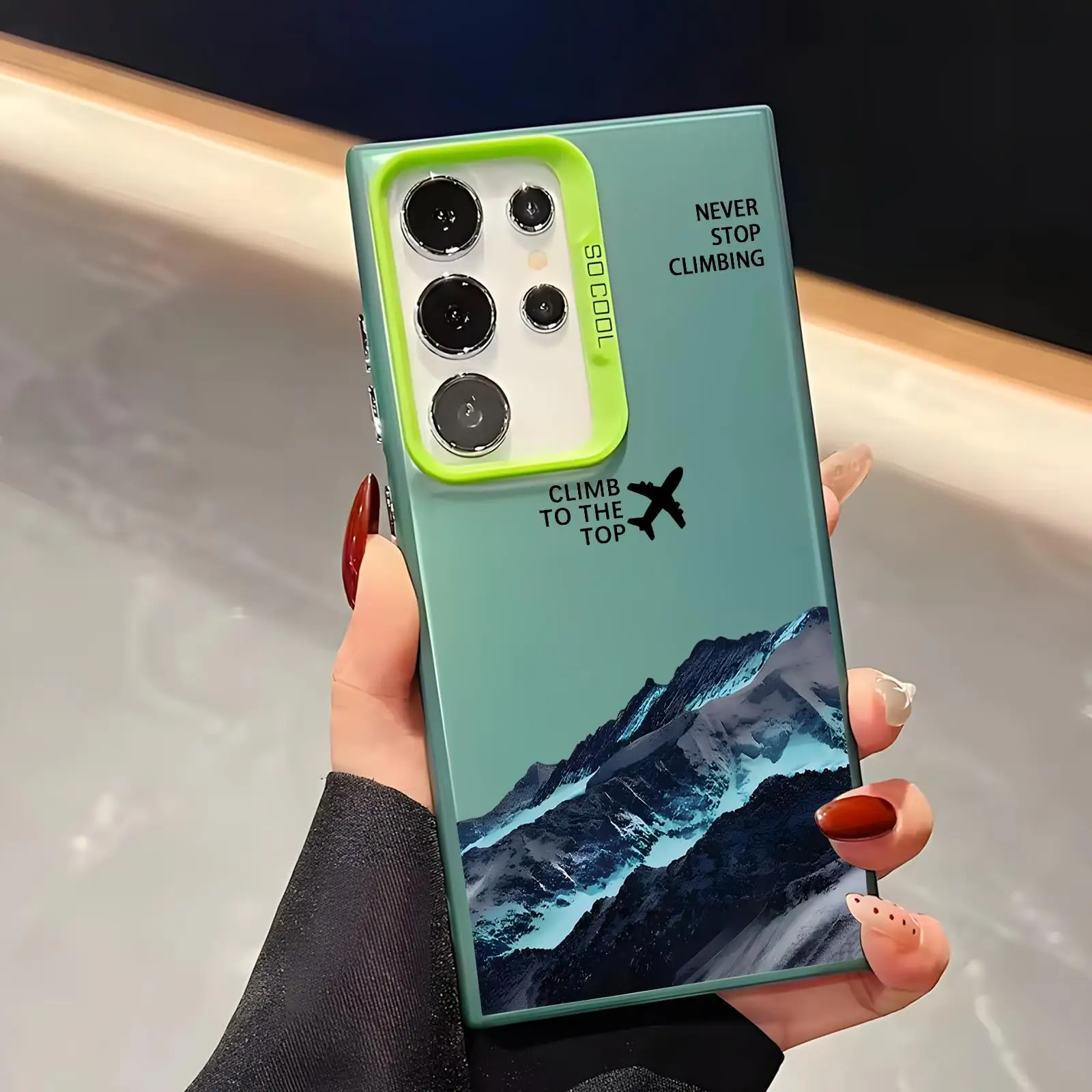 Carcasa para Teléfono IMD Silver Climb to the Summit para Samsung S26 S25 S24 S23 S22 S21Ultra, Diseño T-The North Fashion F-Face, Resistente a Impactos