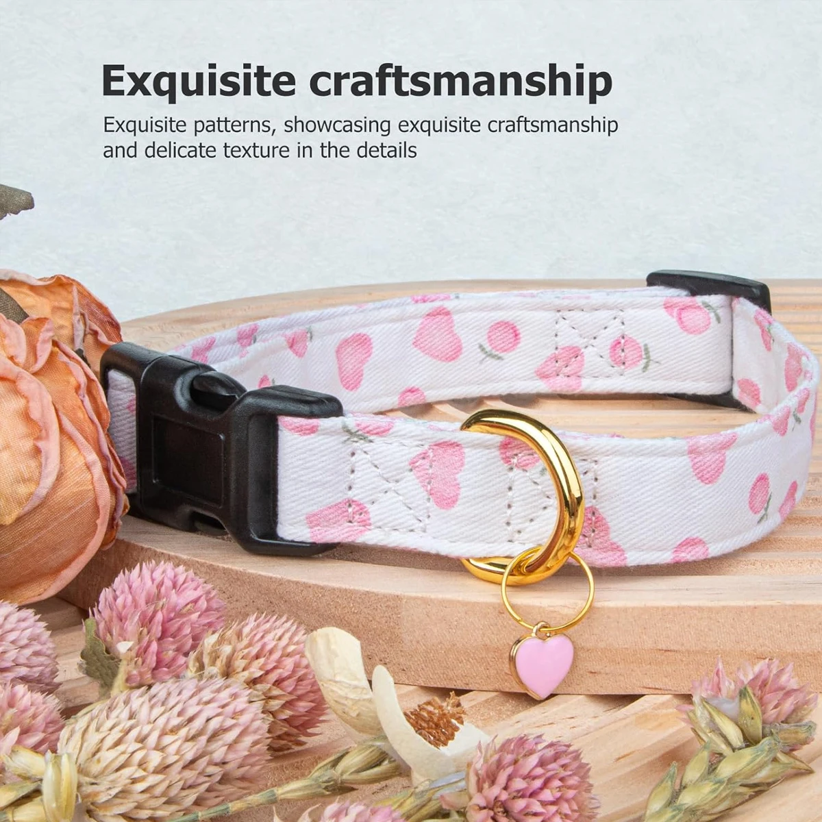 Solid Cotton Dog Collar Cute Heart And Strawberry Pendant Design Small Medium Large Dogs Collar Handmade Pendant Pet Cat Puppies view 5