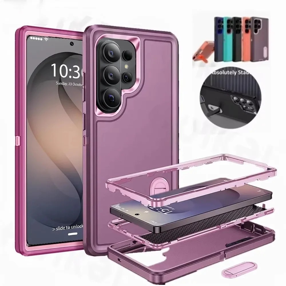 Case For Samsung Galaxy S26 Ultra S25 Edge S24 S23 A16 A56 Body 3 in 1 Shockproof Heavy Duty Anti-Scratch Rugged Kickstand Cover