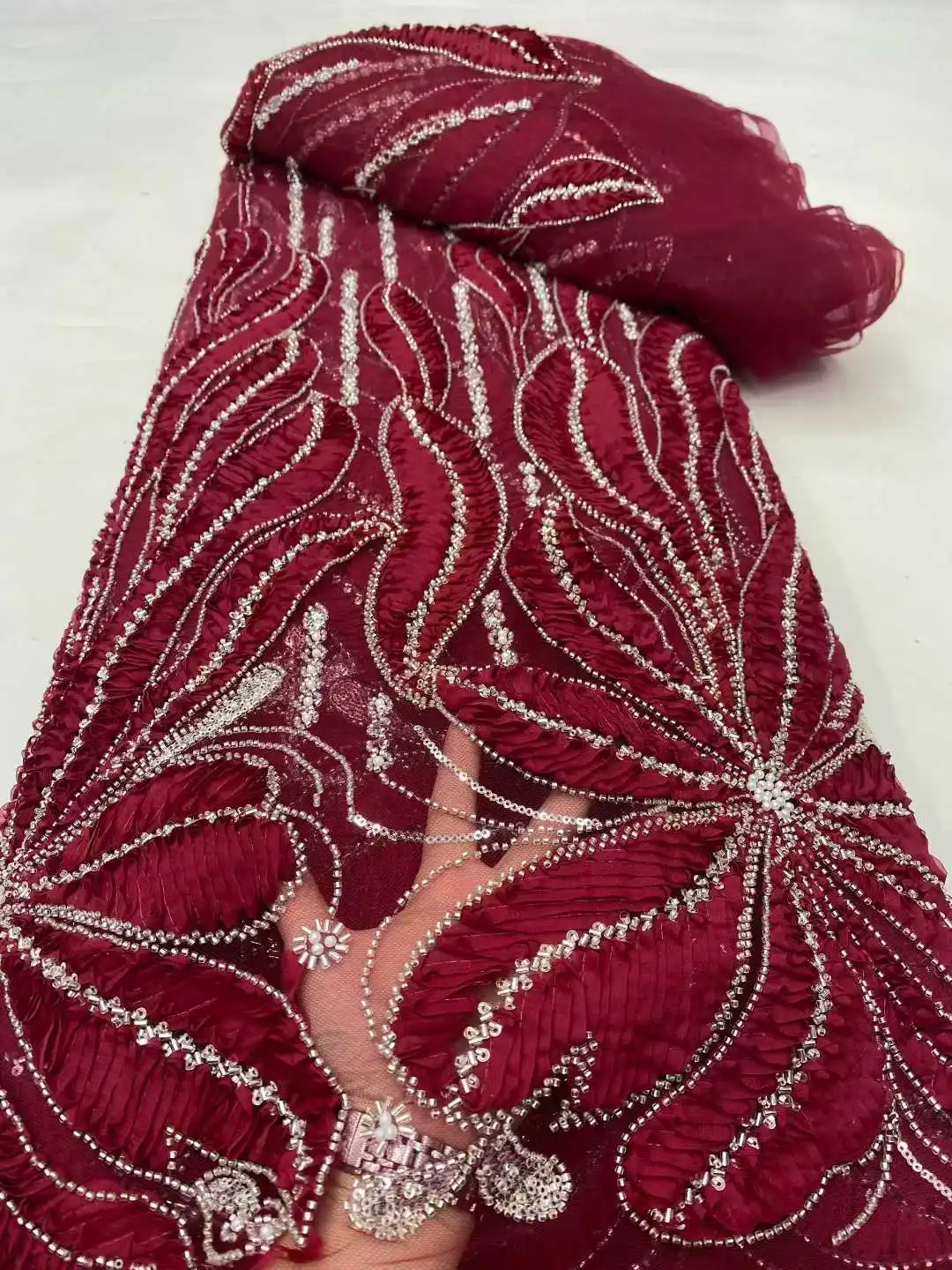 

Роскошные бусины, кружево в африканском стиле, высокое качество, 5 ярдов, бусины ручной работы, блестки, ткань, Нигерия для вечернего платья DP45HB-25