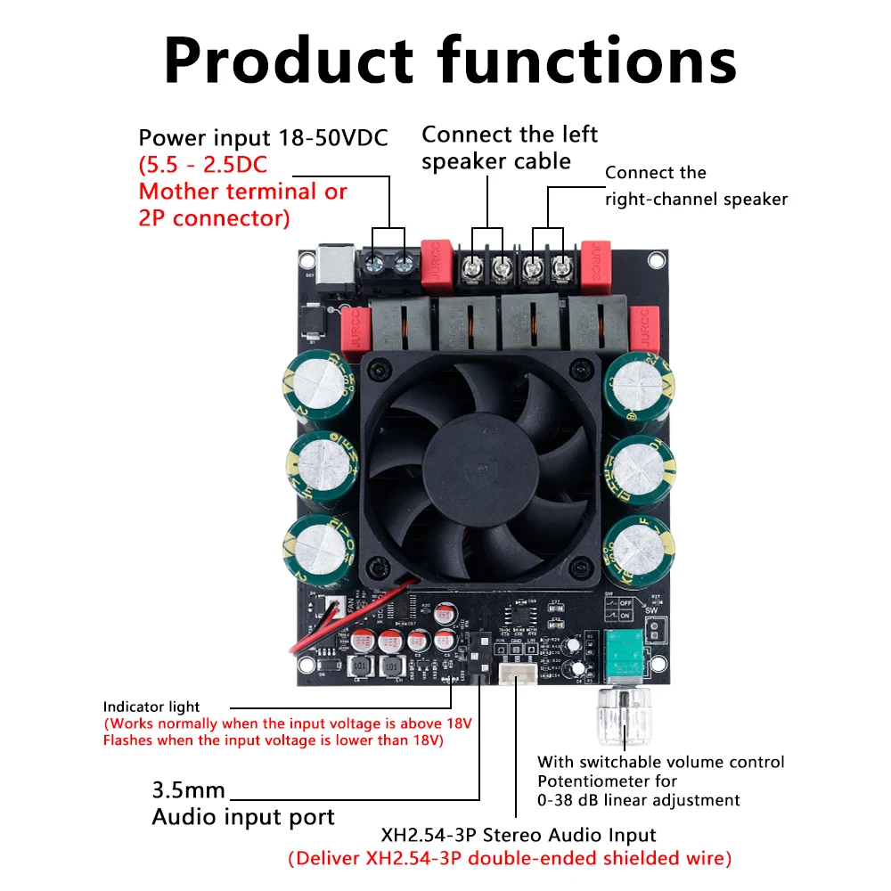 TPA3255 1200W Papan Amplifier Daya Digital ZK-6002 Pure Post-Stage 18–50V DC Input Dual Channel 2×600W Tanpa Mode Bridge