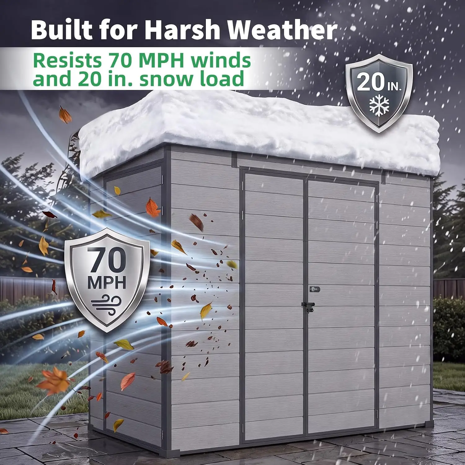 4'x8' Resin Outdoor Storage Shed Lean to Plastic Base Keyless Lockable 143 Cu.Ft Reinforced Floor Heavy Gear, Customized