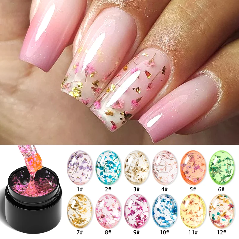 Dried Flower Gel Nail Polish Natural Flower Fairy Gel Nail Art Painting Gel Varnish Summer Nails Semi Permanent Soak Off UV LED