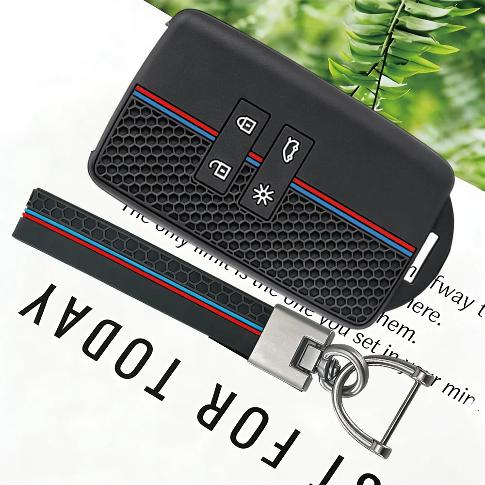 Honeycomb Stripe Key Cover With Keychain for Renault Koleos Captur Megane Clio Scenic Talisman Arkana Dacia Sandero