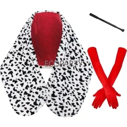 Women Cruella Deville Costume Accessories Spotted Dog Leopard Print Scarf 1920s Gloves and Holder for Cosplay Halloween Party